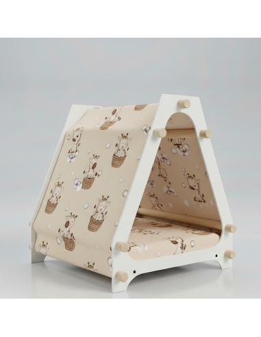 Cuccia di design Pixi bianca con tessuto Giraffe per cani taglia media