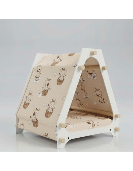 Cuccia di design Pixi bianca con tessuto Giraffe per cani taglia media