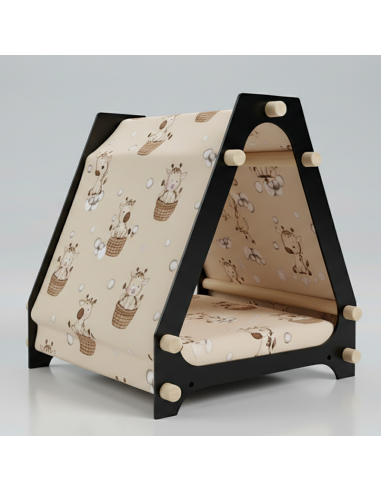 Cuccia di design Pixi nera con tessuto Giraffe per cani taglia media