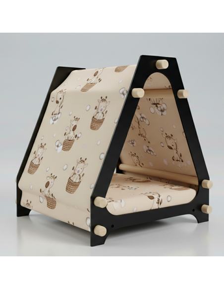 Cuccia di design Pixi nera con tessuto Giraffe per cani taglia media