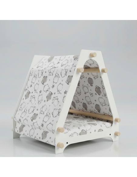 Cuccia elegante per gatti con cuscino in tessuto naturale gattini grigi